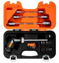 Bahco Pistol rankenos reketinis atsuktuvas + antgaliai PH,PZ,SL,HEX,Torx ir veržliarakčių rinkinys 8-19mm 3 vnt.