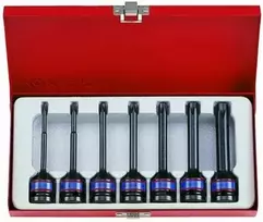 KING TONY 1/2 "TORX IMPACT SOCETS 7 vnt. LONG T25 - T60, KASETĖ