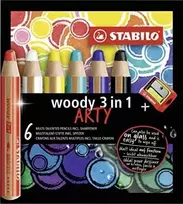Woody Yes For Skills Įvairių spalvų pieštukų rinkinys / 6spalvų + magiškas trintukas ir drožtukas