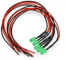 Oem 5mm 12V LED su rezistoriumi ir kabeliu - žalia