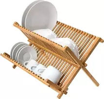 Excellent Houseware Bamboo Bambukinė indų džiovintuvas, lašinamas – 2 lygių
