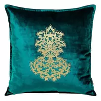 Eurofirany ROYAL 4 Aksominis pagalvės užvalkalas su auksiniu ornamentu, 45X45 cm, spalva: tamsi turkio