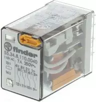 Finder Pramonės relės 4P 7A 110V AC mygtuko bandymas mechaninių charakteristikų indikatorius (55.34.8.110.0040)