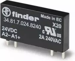 Finder Siauros profilio 5 mm relė spausdintinėms grandinėms ir SSR OC lizdams 2A / 240VAC 24VDC hermetizuotas RTII (34.81.024.8240)