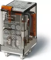 Finder Miniatiūrinė relė 2P 10A 24V DC mygtukas išbandyti veiksmų indikatorius (55.32.9.024.440)