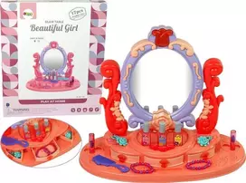 Lean Toys Kosmetinis staliukas su veidrodžiu, raudonas