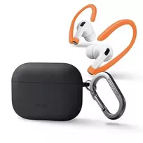 Uniq nexo AirPods Pro 2 GEN dėklas + ausų kabliukai, silikoninis šariato/medžio anglių pilka