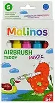 Malinos Malinos Airbrush Pens Magic Teddy 5 spalvos + trafaretas 5+