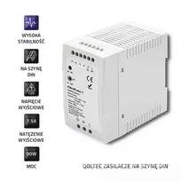 Qoltec Maitinimo šaltinis na szynę DIN | 90W | 12V | 7.5A | Baltas | Slim
