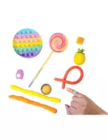 Magy Žaislų rinkinys nykštukams 10 vnt., žiedelis, šviečiantis lollipop, tampomi minkomi fidget žaislai