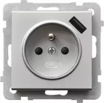 Ospel Vieno lizdo Sonata GP-1RZPUSB/m/38 su įžeminimu ir langinėmis su USB įkrovikliu 2.1A, matinis sidabras