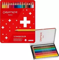 Caran d`Arche Swisscolor akvareliniai pieštukai, su akvarelės efektu, šešiakampiai, 18 vnt., įvairių spalvų