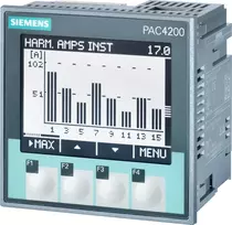 Siemens Tinklo parametrų analizatorius su pac4200 LCD 22- 65VDC vin: max.500 / 289V 45- 65Hz x / 1A arba x / 5A AC 7KM4211- 1BA00- 3AA0