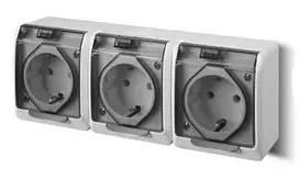 Elektro Plast Nasielsk Elektro-Plast Trigubas hermetiškas lizdas su/u Schuko su dūmų sklende 16A IP44 balta (0326-01)