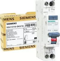 Siemens Liekamosios srovės pertraukiklis 2P 16A B 0,03A tipas AC 5SV1316-0KK16