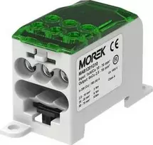 Morek Simet CU paskirstymo blokas 1-potencialas, 200 A (Cu) 160A (AL) / 70mm2/ TS 35/ įėjimas 1x10-70 išėjimas: 6x2,5-16 mm2 žalias MAB12