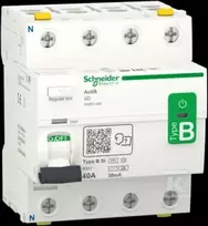 „SCHNEIDER ELECTRIC“ RCCB HPFI automatinis jungiklis 4P 40A 30mA B-SI klasės AC/DC, skirtas įrenginiams su 3 fazių dažnio keitikliu ir nuolatinės srovės inverteriu.