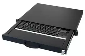 „aixcase“ 19 colių stovo 1U klaviatūra su JAV klavišų išdėstymu ir jutikliniu pelės kilimėliu, USB, juoda