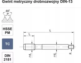 Fanar Ventiliatoriaus kūgis M 8x1 NGMM/2-P DIN-2181 (6HX) HSSE-PM TICN HRC40