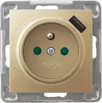 Ospel Lizdas vienvietis Impresja GP-1YZPUSB/m/28 su įžeminimu su langinėmis su USB pakrovėju 2.1A auksinė metalic