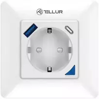 „Tellur“ išmanusis WiFi sieninis kištukas 3600 W 16 A, PD20 W, USB 18 W, energijos rodmuo, baltas