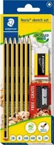 Staedtler Ołówek Noris 6szt 2xHB,1x2B,B,H,2H + gumka