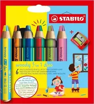 Stabilo Woody kreidelės 3in1 Duo 6 spalvos + STABILO galąstuvas