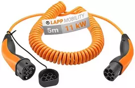 Kabelis EV spiralny Type 2 LAPP 11kW 20A oranžinis 5m