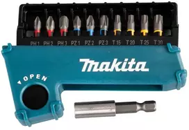 Makita E-03567-10 Impact Premier 11vnt. Torsion sukimo antgalių komplektas (10 vnt. Dėžutėje) (PH1, PH2 ,PH3, PZ1, PZ2, PZ3, T15, T20, T25, T30 , magnetinis laikiklis 50mm)