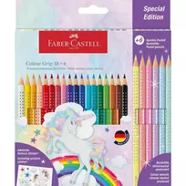Spalvoti pieštukai Faber-Castell Colour Grip Unicorn 18 +6 sparkle pastell spalvos