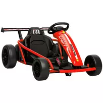 24V elektrinis kartingas važinėti ir drifto, nailoniniai ratai, saugos diržas, garsinis signalas, muzika 8-12 metų vaikams, raudonas
