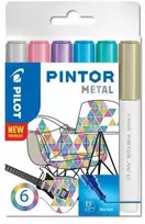 Pilot Pen Pilot Pintor Metal, 6 vnt., Mėlyna, Auksinė, Žalia, Rožinė, Sidabrinė, Violetinė, Plonas galiukas, Įvairių spalvų, Apvalus, 2,3 mm