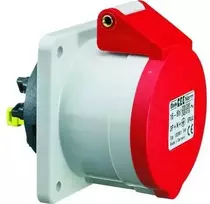 BALS CEE kištukinis lizdas 400V 32A 5 polių raudonas, įleidžiamasis flanšas 75x75 mm, „Quick Connect®“ IP44 poliamidas