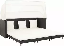 Ištraukiama trivietė sofa-lova su stogeliu, juoda, poliratanas