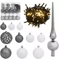 Eglutės žaisliukų rinkinys su viršūne ir 300 LED, 120 dalių
