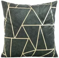 Eurofirany BLINK / 29 Aksominis pagalvės užvalkalas su auksiniu geometriniu raštu, 45X45 cm, spalva: tamsi mėtinė / šviesiai auksinė