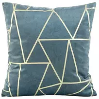 Eurofirany BLINK / 29 Aksominis pagalvės užvalkalas su auksiniu geometriniu raštu, 45X45 cm, spalva: mėlyna / šviesiai auksinė