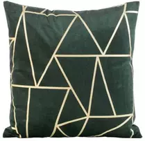 Eurofirany BLINK / 29 Aksominis pagalvės užvalkalas su auksiniu geometriniu raštu, 45X45 cm, spalva: tamsiai žalia / šviesiai auksinė