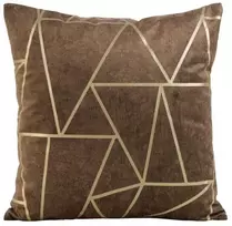 Eurofirany BLINK / 29 Aksominis pagalvės užvalkalas su auksiniu geometriniu raštu, 45X45 cm, spalva: tamsiai ruda / šviesiai auksinė