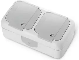 Panasonic Palmiye virštinkinis, hermetiškas, pilkas dvivietis kištukinis lizdas (Schuko, IP54), (90555588)