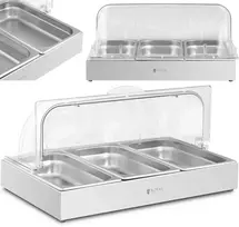 Royal Catering Pusryčių švediško stalo vitrinos su ritininiu dangteliu 3x GN 1/3 3x 2,6 l