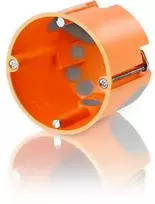 Simet Priekinė dėžutė, atspari vėjui Ø68, 61 mm gylio. Oranžinė euro dėžutė, 4 kabelių įvadai. Iš anksto sumontuoti varžtai.
