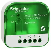 Schneider Electric LAURITZ KNUDSEN Wiser belaidis šviesos reguliatorius su „Multiwire“ technologija – galima prijungti neutralų laidininką. Pritemdo LED šviesos šaltinius iki 1 VA.