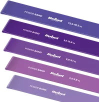 Latekso mankštos juostų rinkinys - Mini Band L, 2.3-18.2kg, 5 juostos, violetinė, REBEL ACTIVE