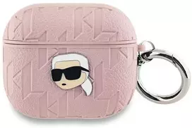 Apple AirPods 3 Karl Lagerfeld Cover Monogram Karl Head ausinių dėklas rožinės spalvos