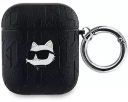 Apple AirPods Karl Lagerfeld Cover Monogram Choupette Head ausinių dėklas juodos spalvos