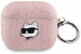 Apple AirPods 3 Karl Lagerfeld Cover Monogram Choupette Head ausinių dėklas rožinės spalvos