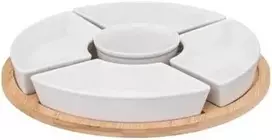 Secret De Gourmet Bamboo Užkandžių rinkinys: 6 porcelianiniai dubenys + bambukinis padėklas
