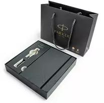 Parker Sonnet Premium Metal ir Juodas rašiklio rinkinys dėžutėje su dovanų maišeliu