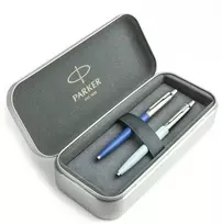 Parker Jotter Originals Mėlyna ir Pastel Mėlyna Tušinukų dovanų rinkinys su metaliniu dėklu